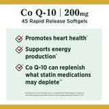 Nature's Bounty CoQ10, cápsulas blancas de 200 mg para energía celular.