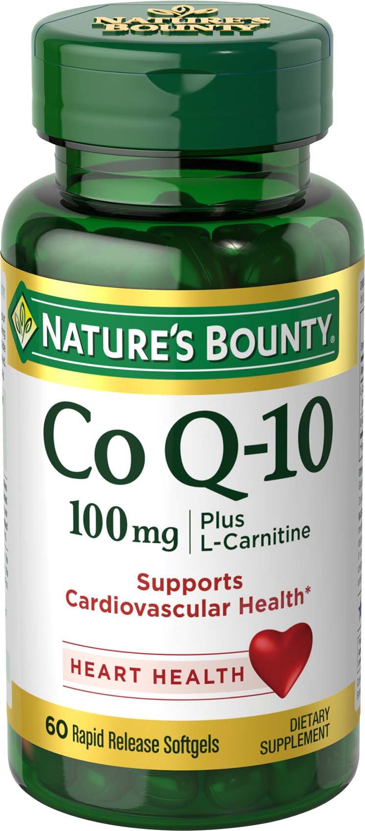Botella de Nature's Bounty CoQ10-L-Carnitine para energía diaria.
