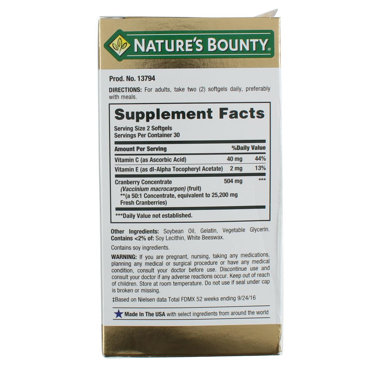 Nature's Bounty Cranberry, etiqueta Vitamina C 100 mg, apoyo al funcionamiento normal del sistema inmunitario