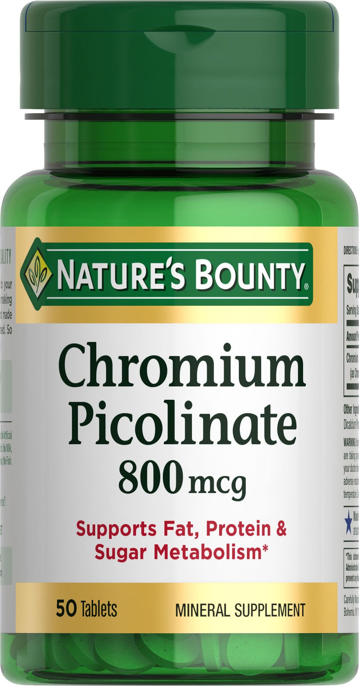 Nature's Bounty cromo-picolinato 800 mcg, tableta para apoyar metabolismo de carbohidratos