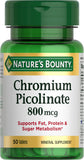 Nature's Bounty cromo-picolinato 800 mcg, tableta para apoyar metabolismo de carbohidratos