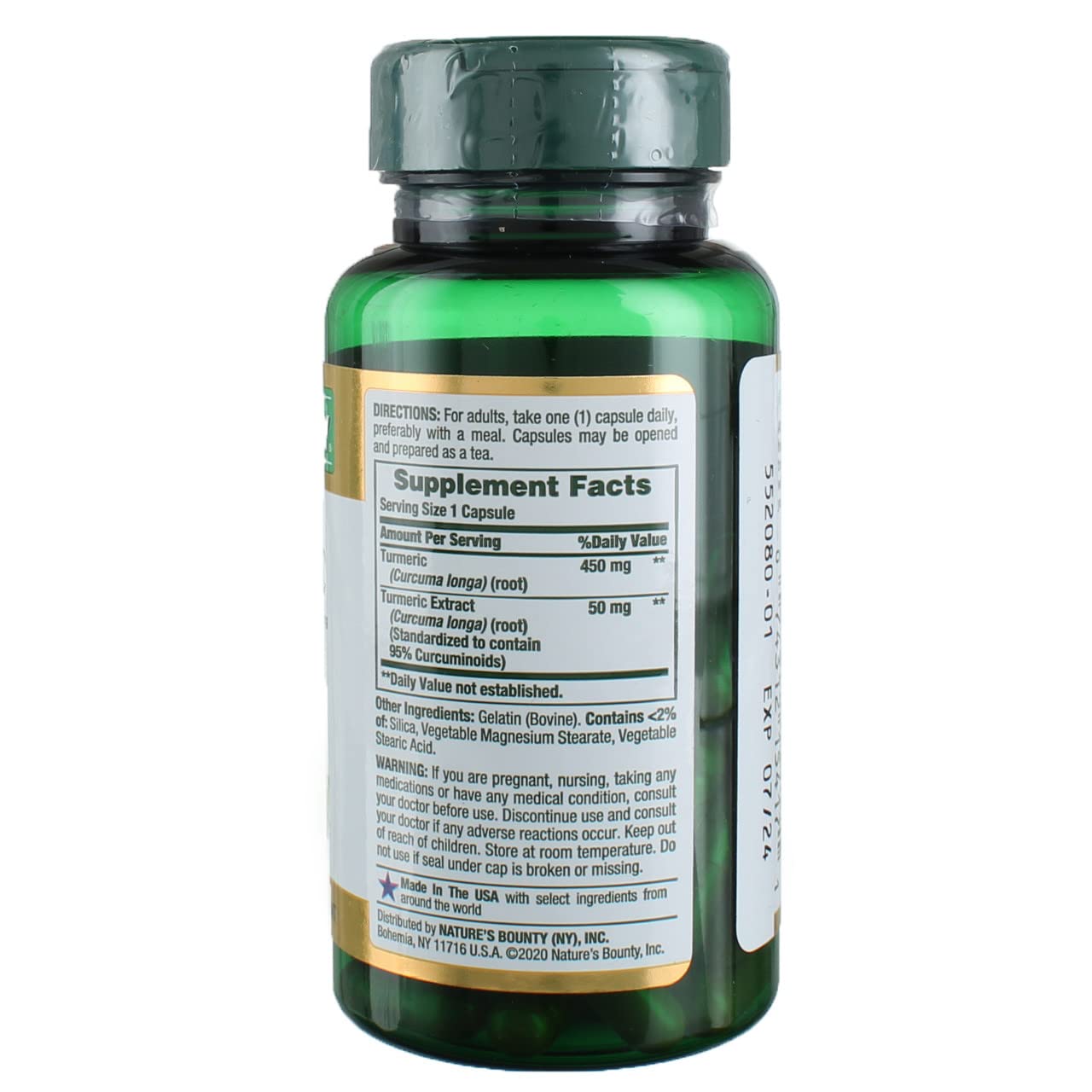 Nature's Bounty Cúrcuma 450 mg, curcuminoides para apoyo antioxidante diario.