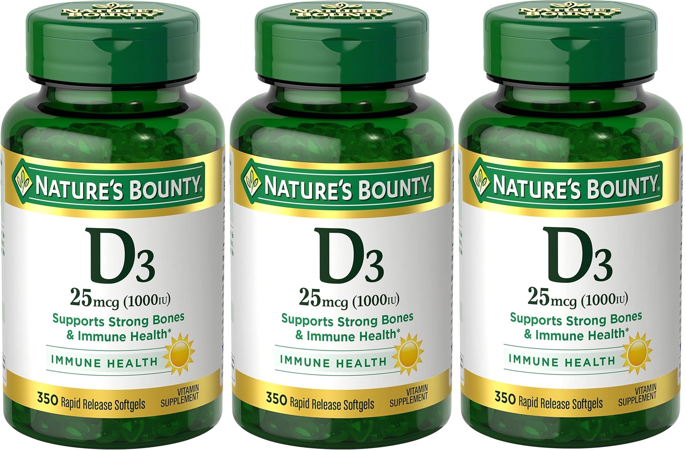 Nature's Bounty D-1000 UI cápsulas-frente: fácil de consumir y apoyo diario.