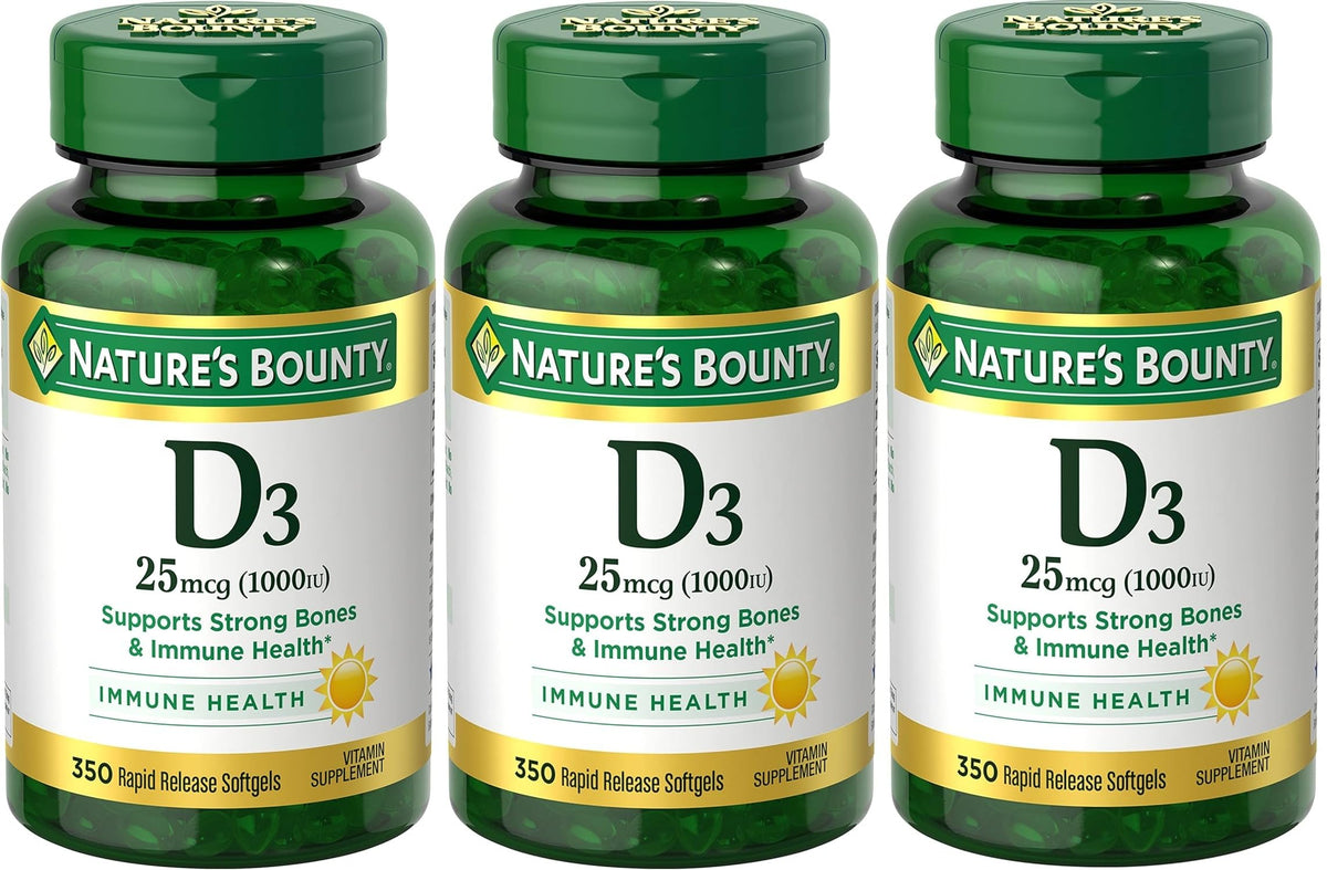 Nature's Bounty D-1000 UI cápsulas-frente: fácil de consumir y apoyo diario.