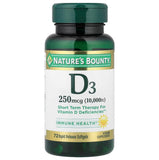 Nature's Bounty D3 cápsulas blandas detalle, liberación rápida para absorción eficiente.