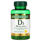 Nature's Bounty D3-2000 UI, presentación de 240 softgeles para huesos fuertes y bienestar general.
