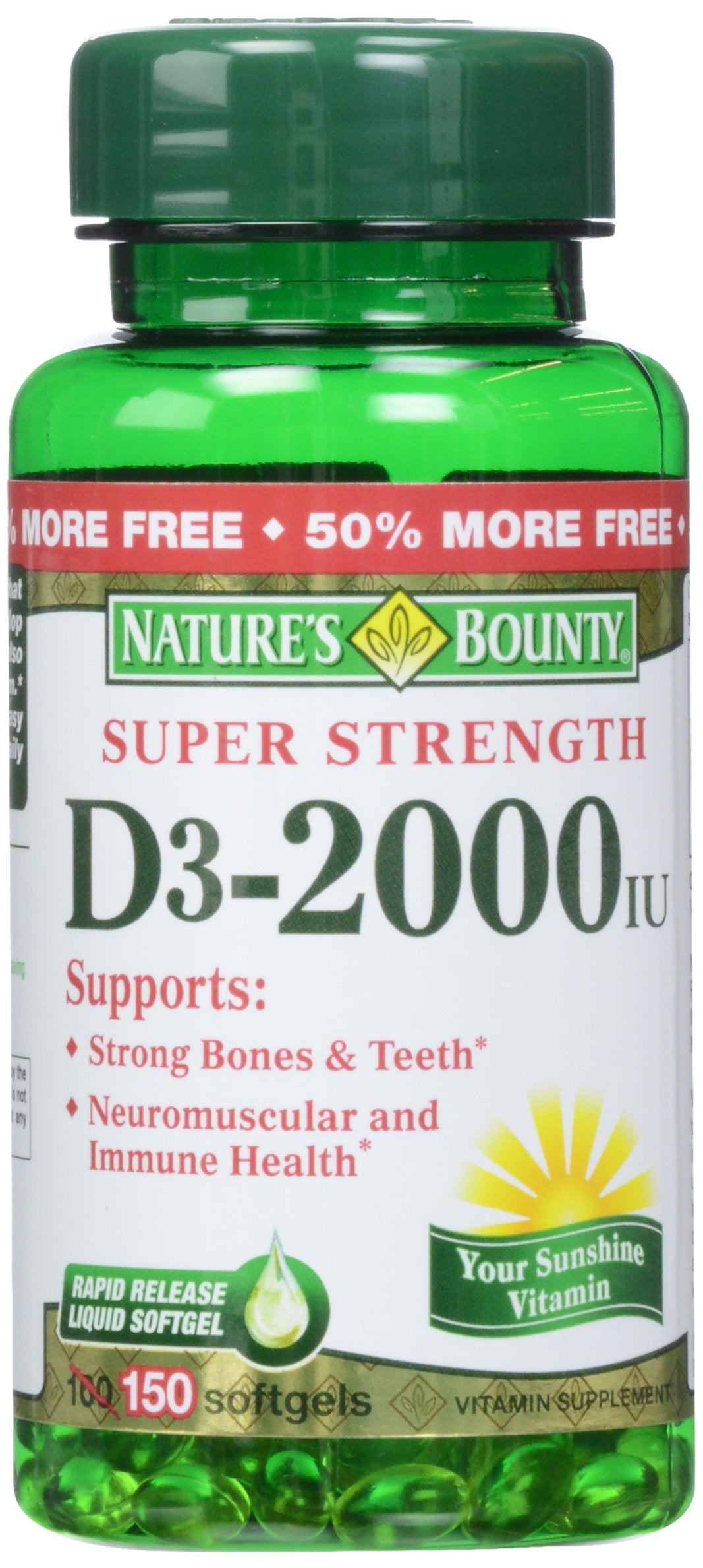 Nature's Bounty D3 2000 UI cápsulas blandas en botella para soporte óseo
