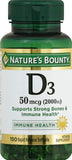 Nature's Bounty D3 2000 UI etiqueta clara facilita identificación de dosis