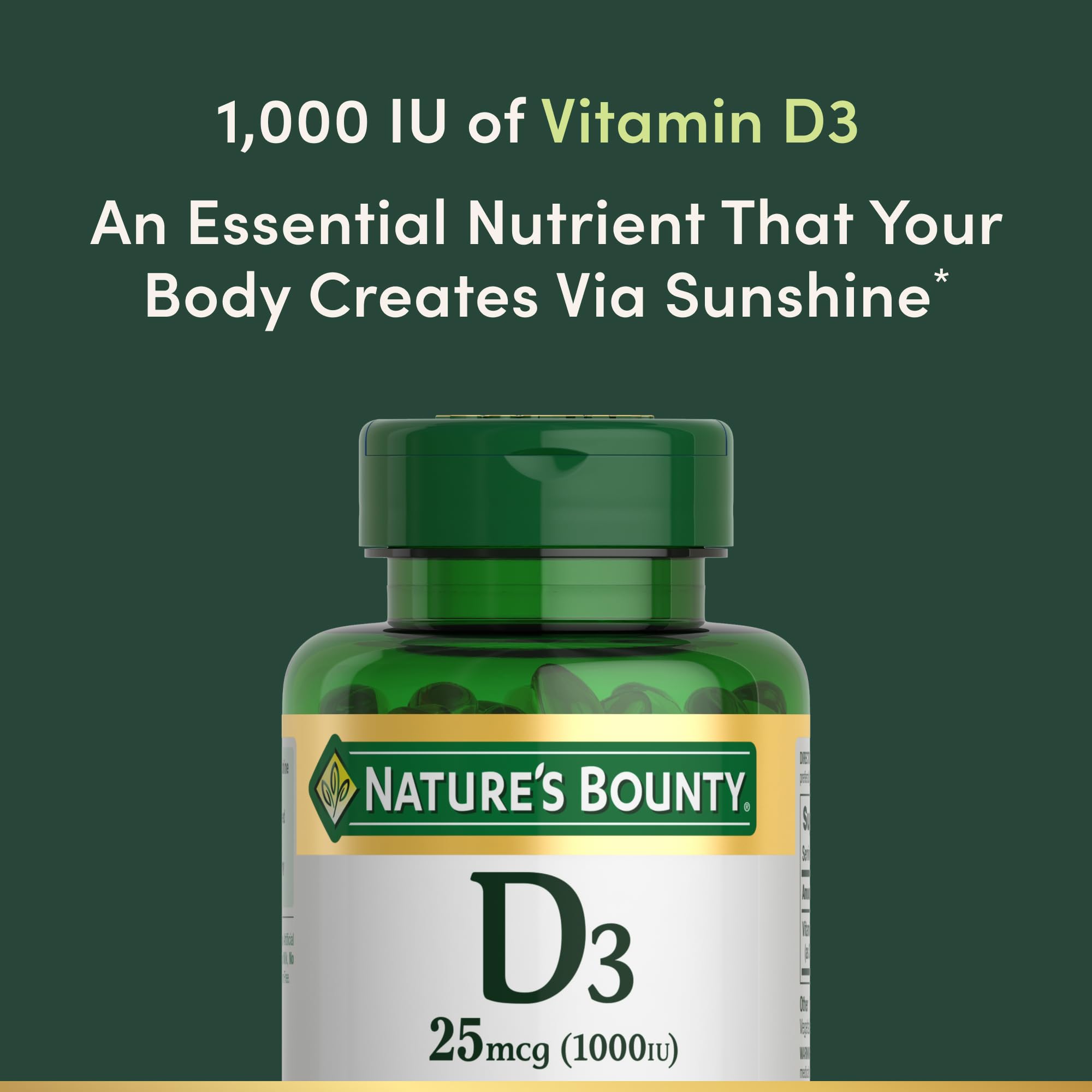 Nature’s Bounty Vitamina D3, absorción rápida para mayor disponibilidad diaria.