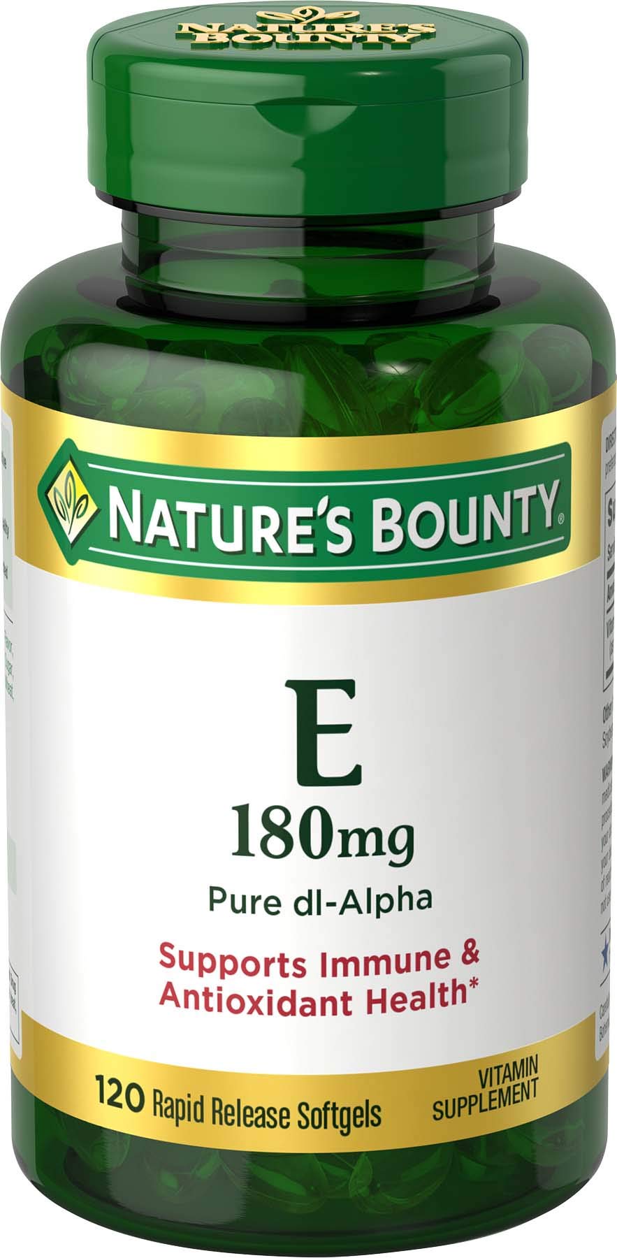 Nature's Bounty E-400 IU: caja con softgeles antioxidantes para piel e inmunidad.