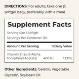 Nature's Bounty E-400 IU, etiqueta legible que facilita la revisión de ingredientes.