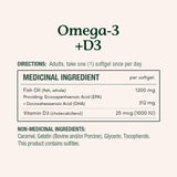 Nature's Bounty etiqueta Omega-3 y D3 para dosis diaria clara.