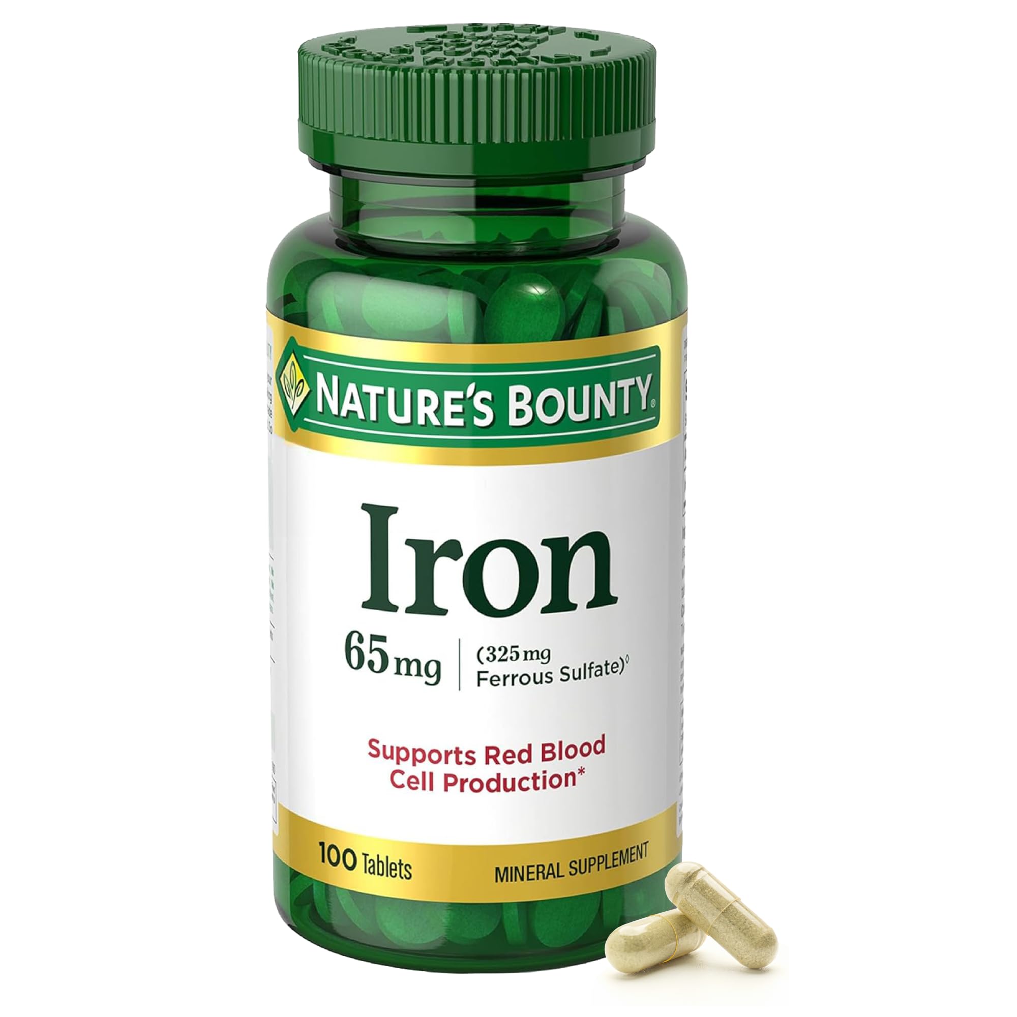 Nature’s Bounty Ferro tableta en botella: posible apoyo a la producción de glóbulos rojos.