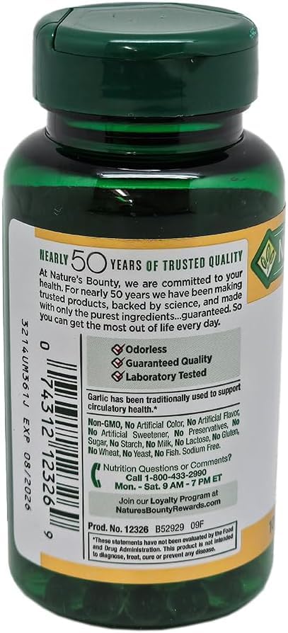 Nature's Bounty frasco de cápsulas de ajo extracto 1000 mg.