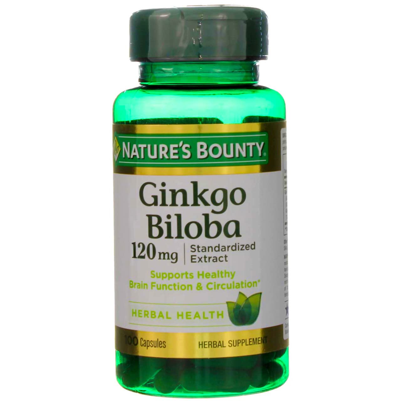 Nature's Bounty Ginkgo Biloba, botella visible, apoyo potencial para la concentración diaria