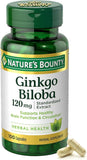 Nature's Bounty Ginkgo Biloba, cápsula 120 mg, posible apoyo a la claridad mental.