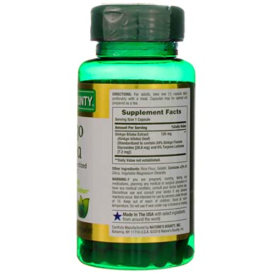 Nature's Bounty Ginkgo Biloba, detalle de etiqueta, información de ingredientes