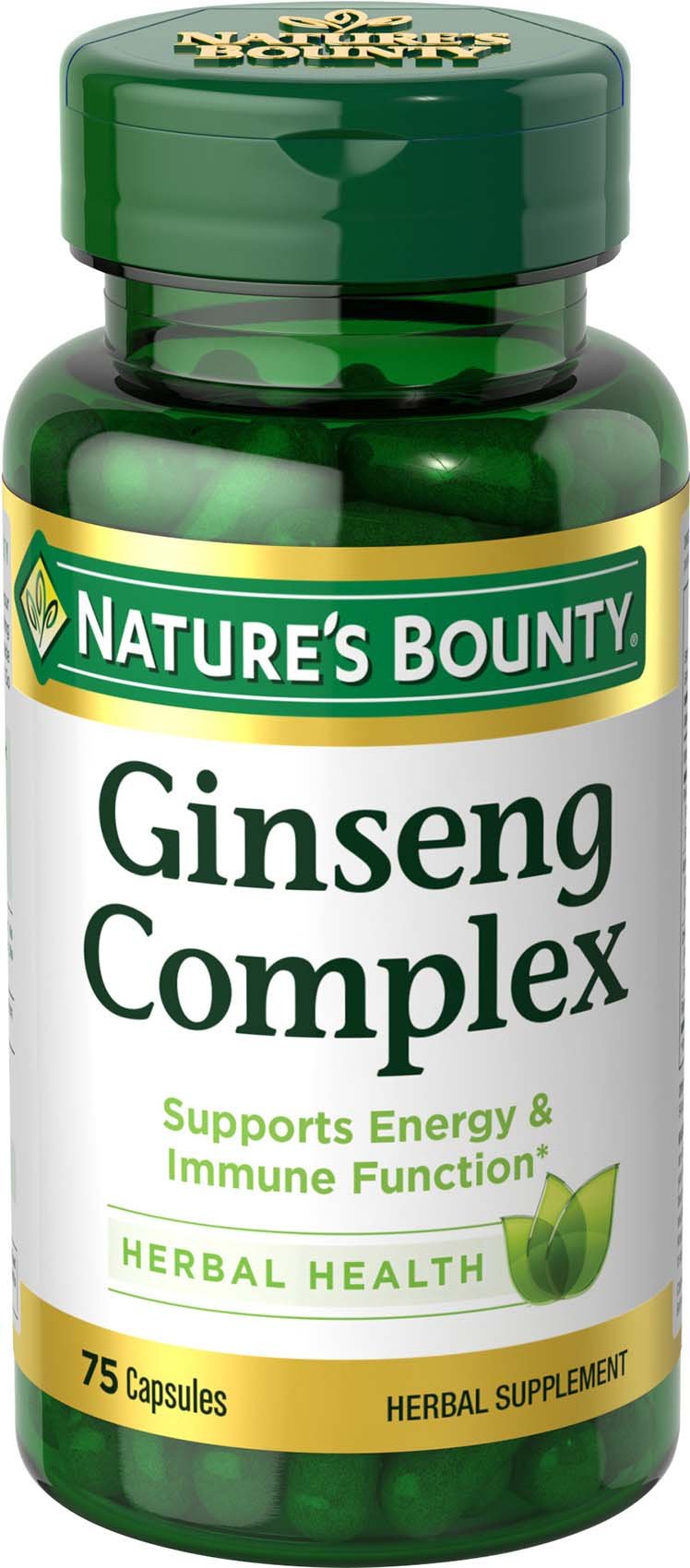 Nature's Bounty Ginseng Complex cápsulas, botella de 75, apoyo a la vitalidad diaria.