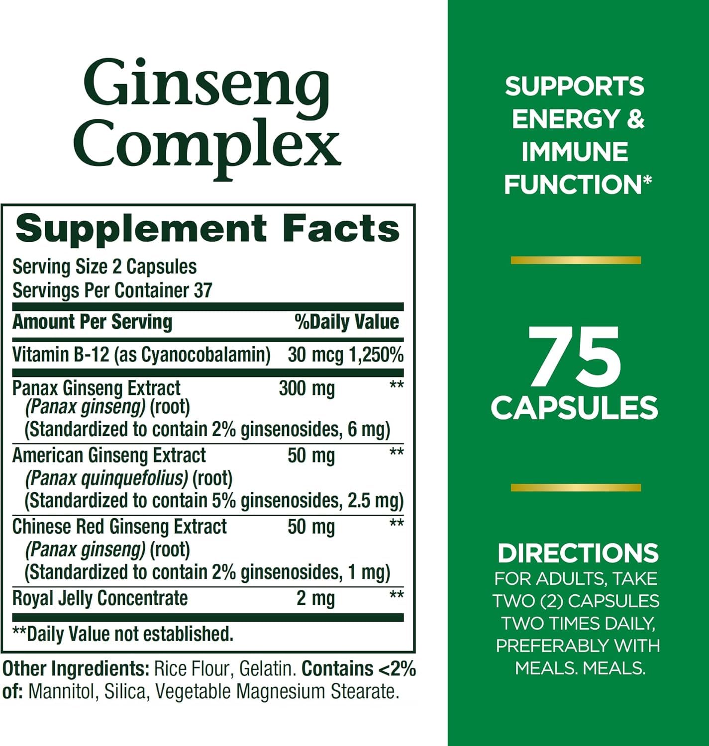 Nature's Bounty Ginseng Complex: etiqueta de calidad que respalda la pureza.