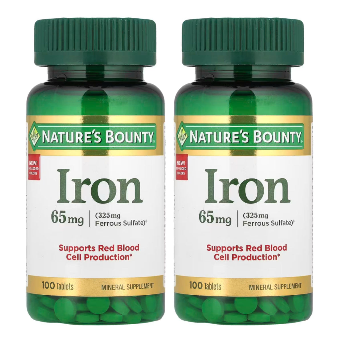 Nature's Bounty Hierro 65 mg, tableta frontal, apoyo diario a la energía.