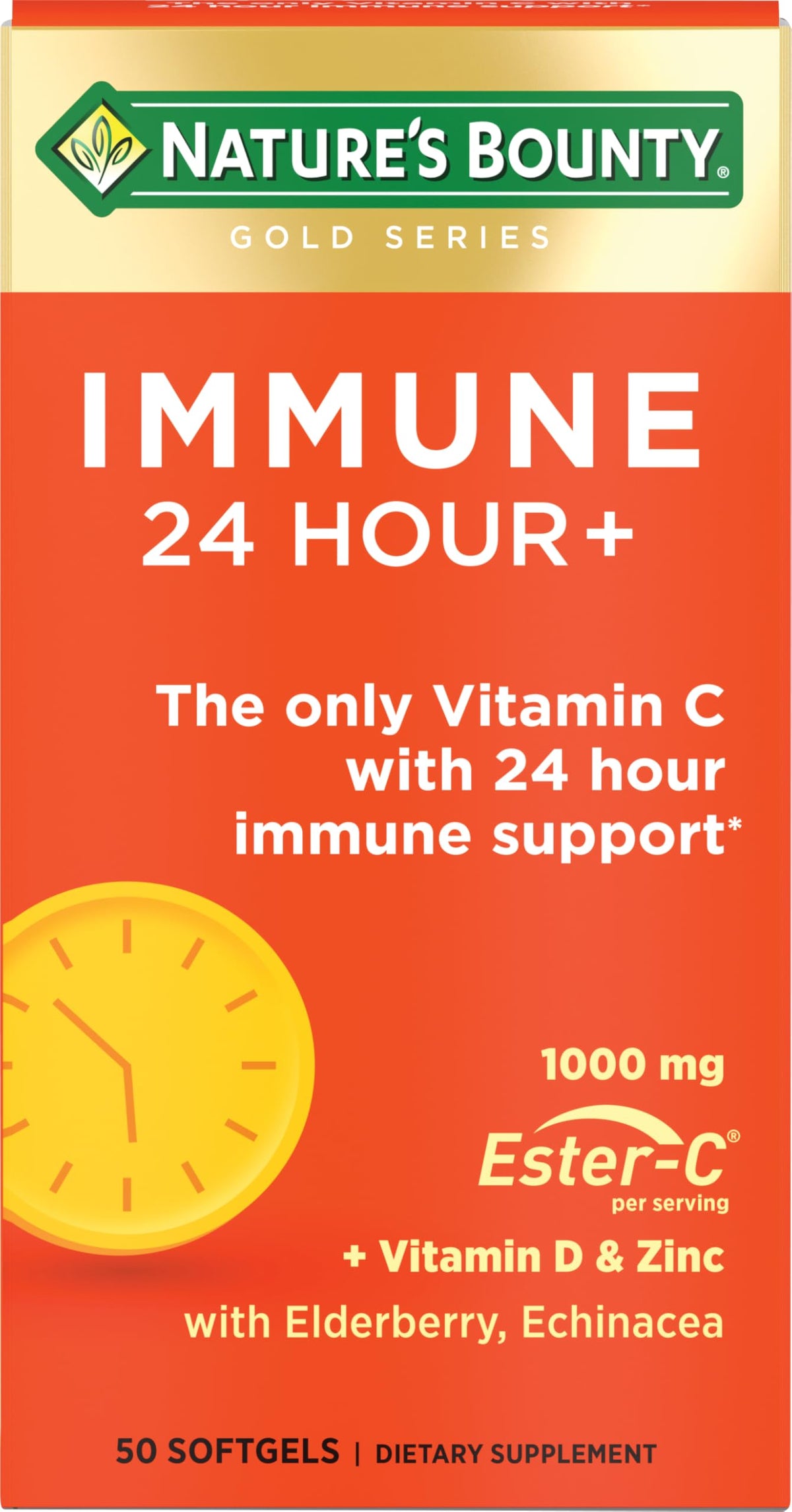 Nature's Bounty Immune 24 Hour: etiqueta clara para identificación en la rutina diaria