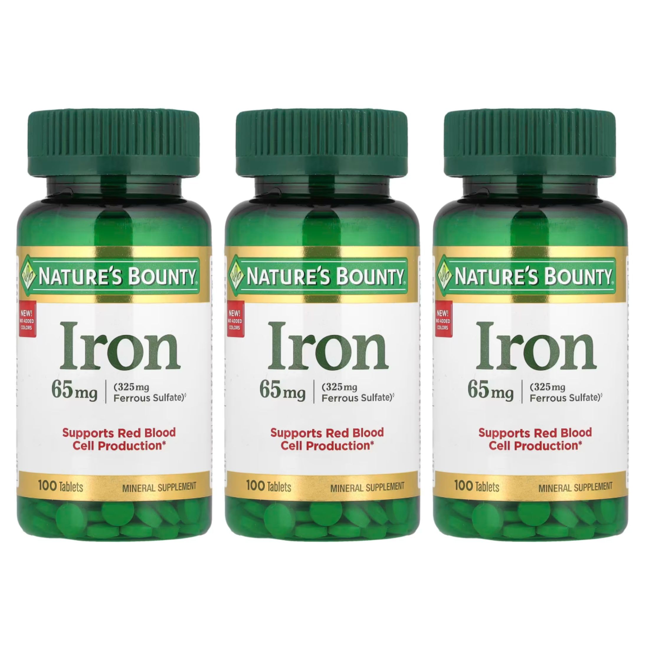 Nature's Bounty Iron 65 mg tabletas frente: suplemento diario para la ingesta de hierro.