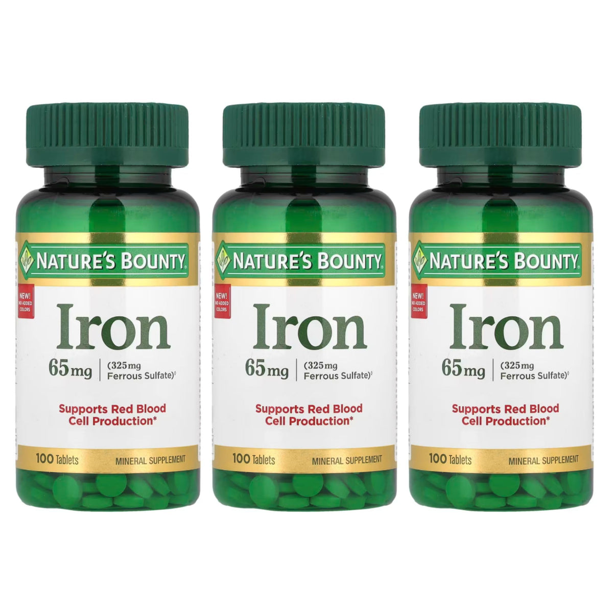 Nature's Bounty Iron 65 mg tabletas frente: suplemento diario para la ingesta de hierro.
