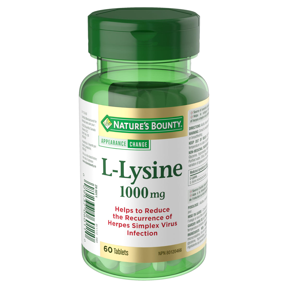 Nature's Bounty L-Lisina 1000 mg, tabletas, apoyo diario de aminoácidos esenciales.