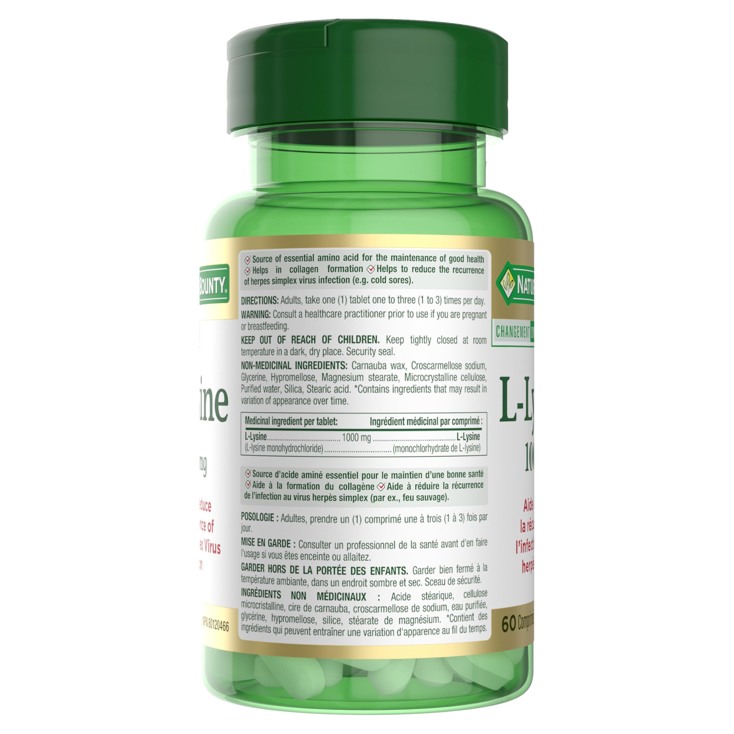 Uso diario seguro con Nature's Bounty L-Lisina, complemento de una dieta equilibrada.