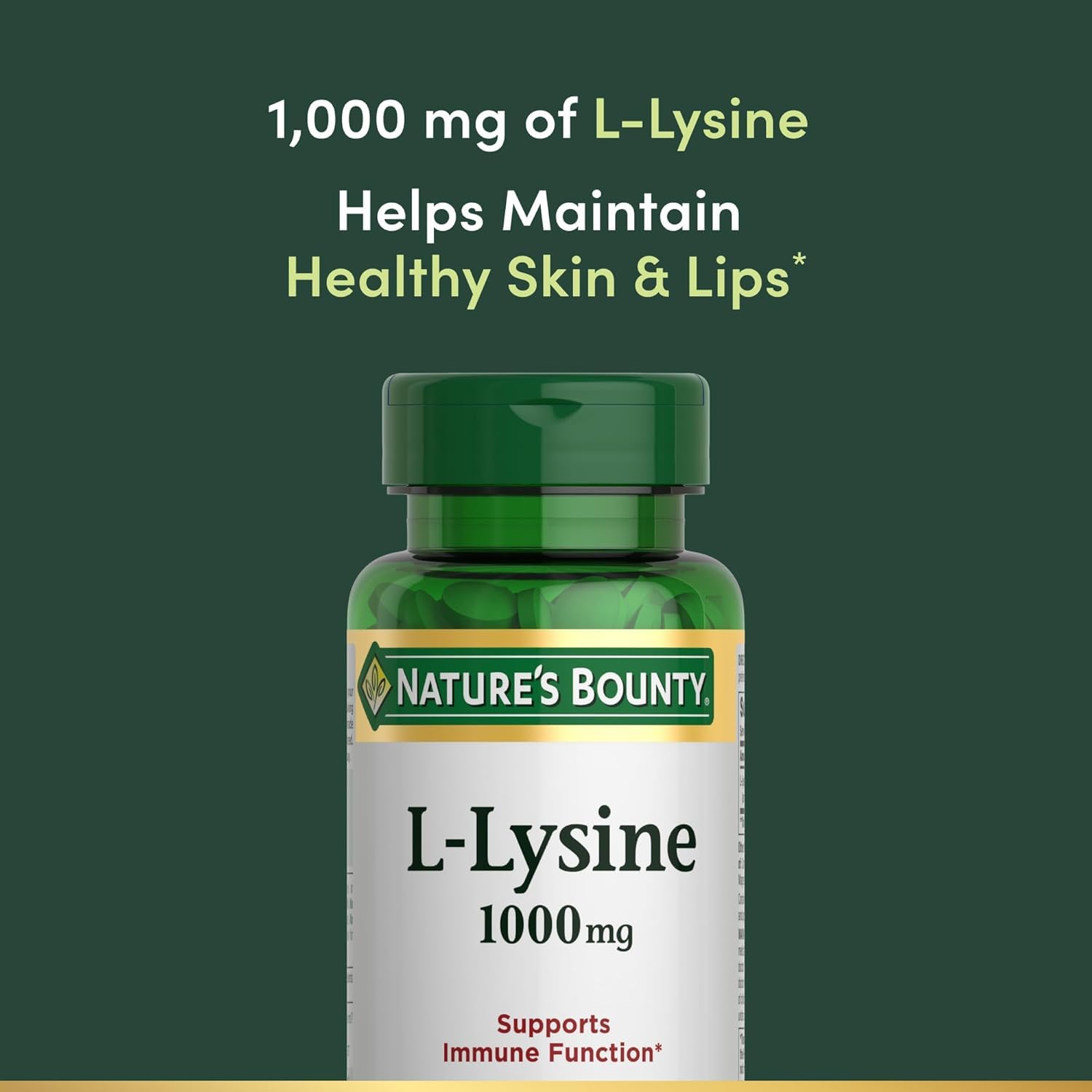 Nature's Bounty lisina 1000mg, frasco: formato cómodo para dosis diarias.