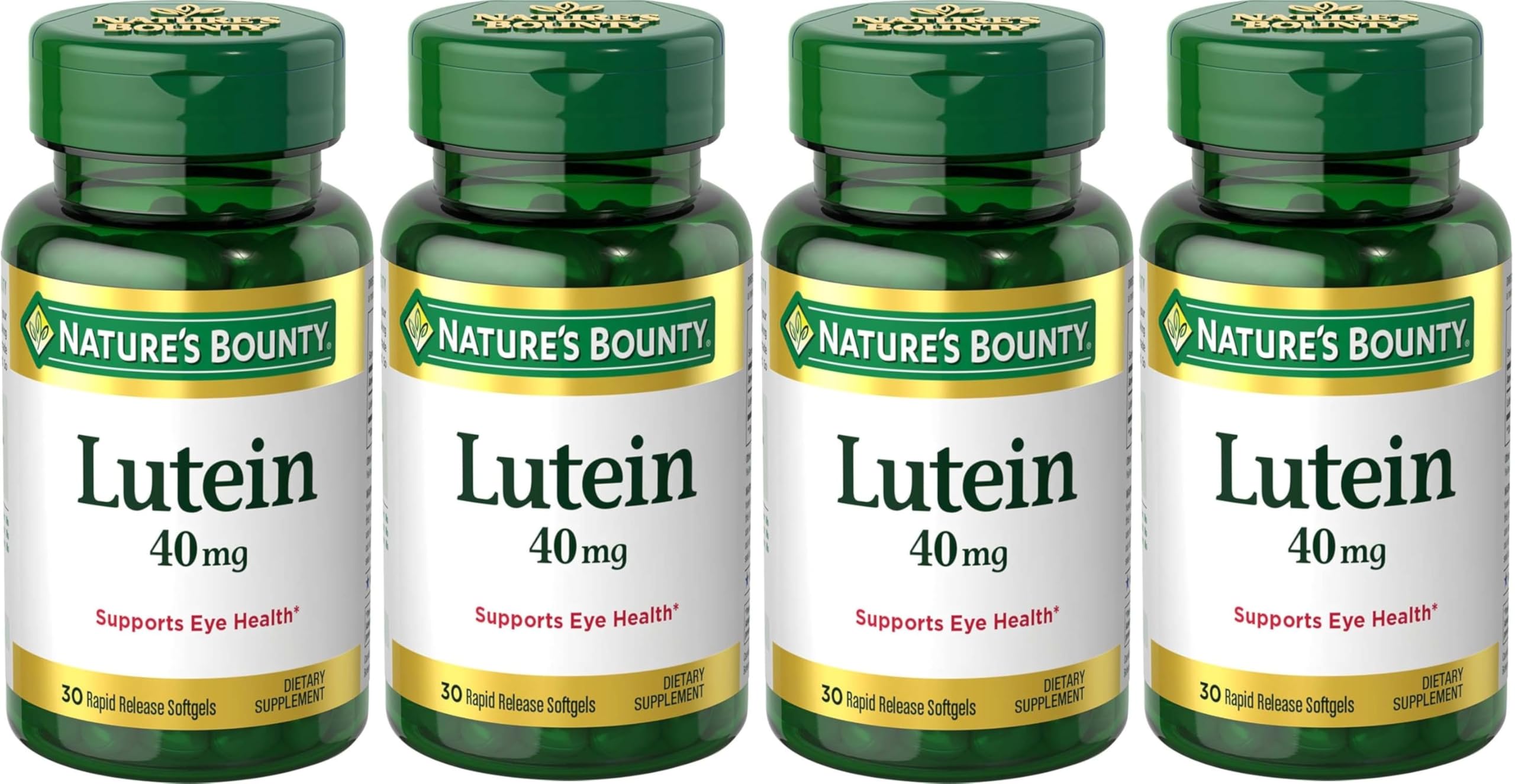 Nature's Bounty Lutein 40 mg: botella de cápsulas, apoyo a la salud ocular.