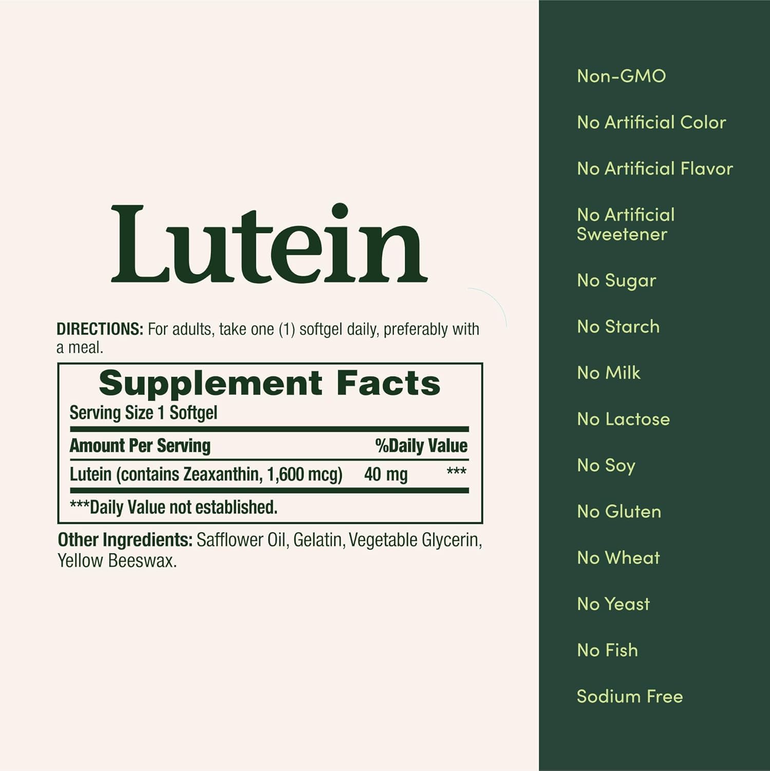 Nature's Bounty Lutein 40 mg: presencia de zeaxantina para la visión.