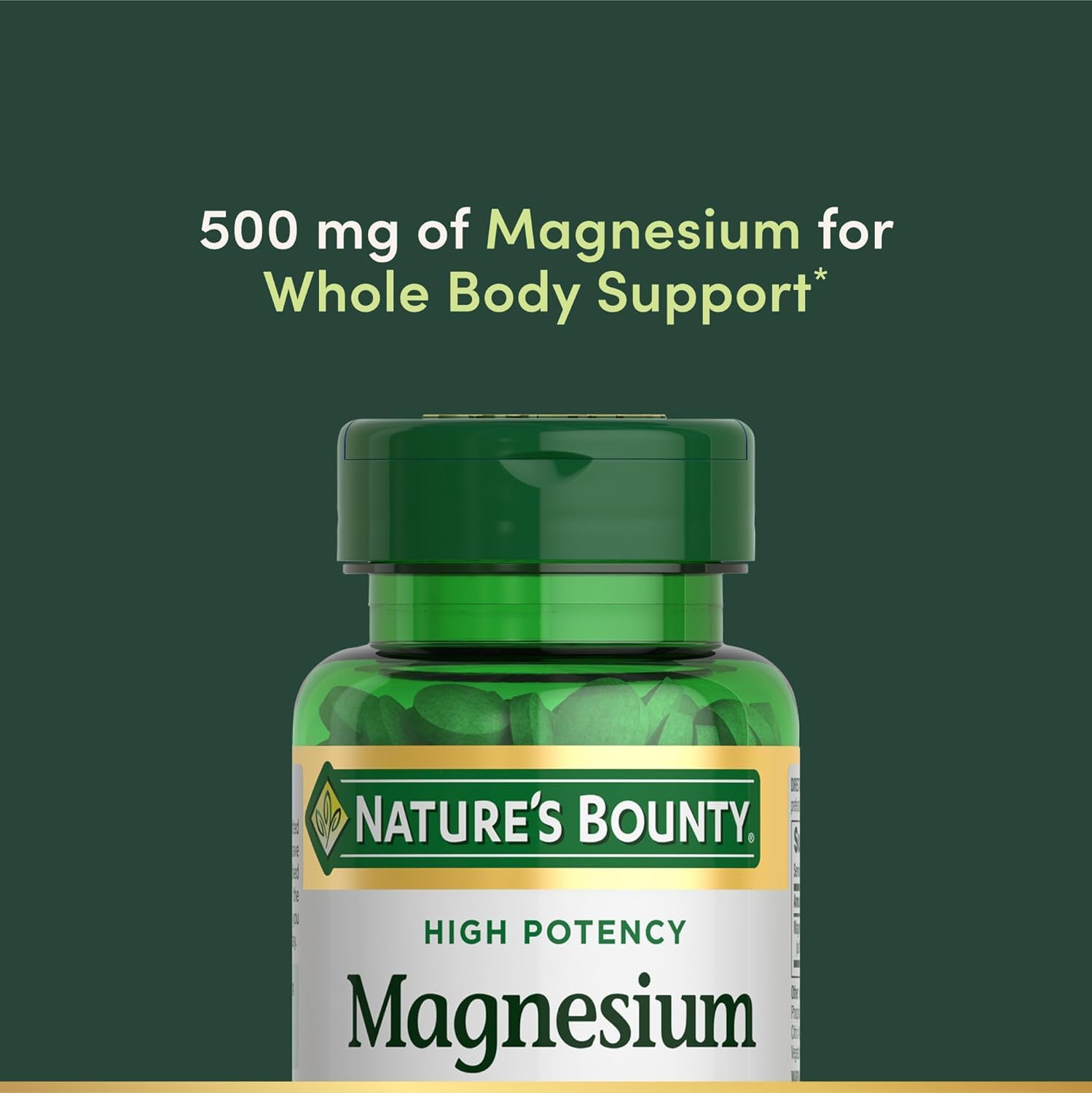Nature's Bounty Magnesio 500mg, cápsulas para apoyo diario de la salud ósea.