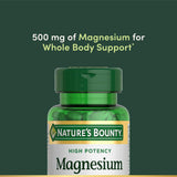 Nature's Bounty Magnesio 500mg, cápsulas para apoyo diario de la salud ósea.