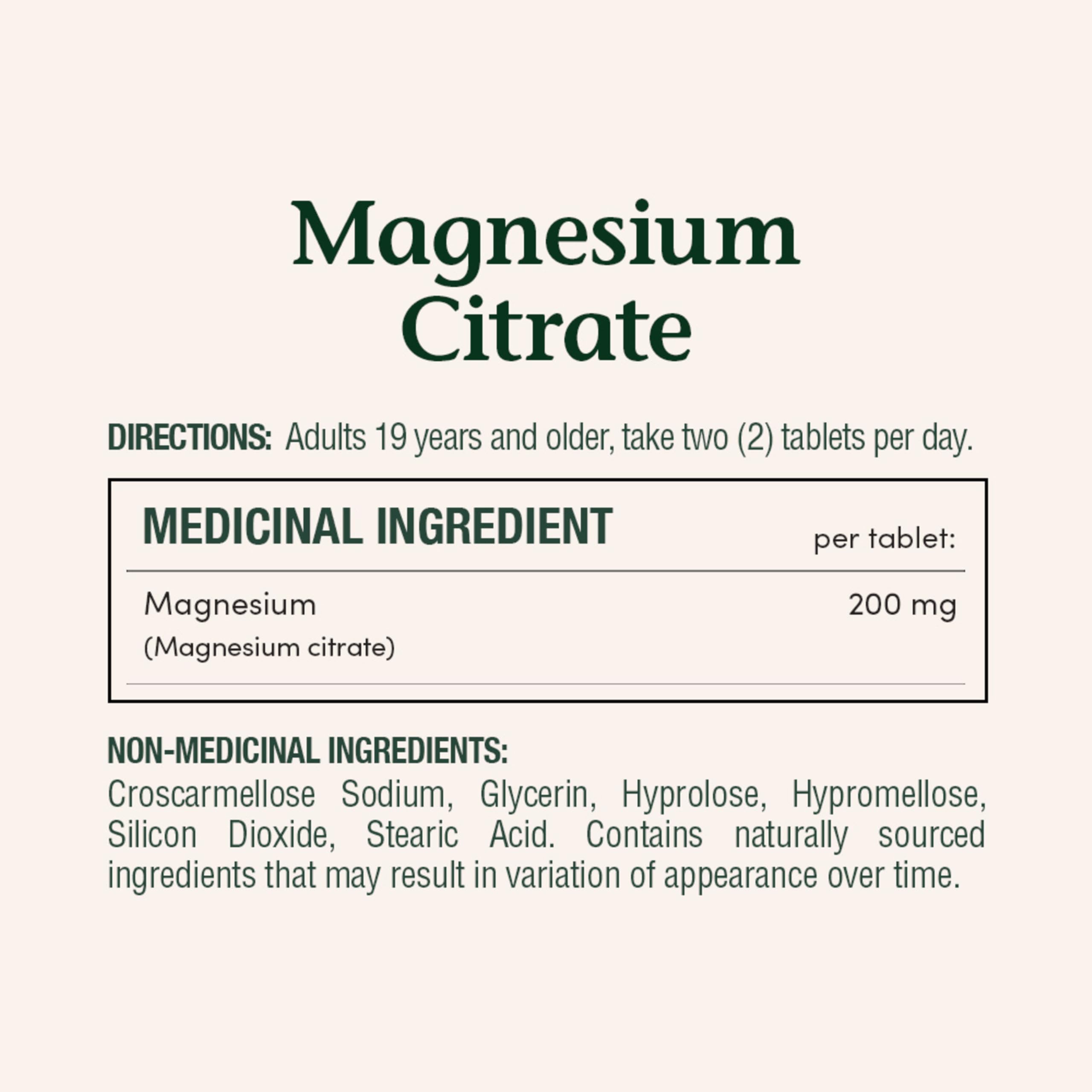 Nature's Bounty Magnesio Citrato 200 mg, etiqueta frontal, apoyo a la función muscular