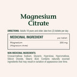 Nature's Bounty Magnesio Citrato 200 mg, etiqueta frontal, apoyo a la función muscular