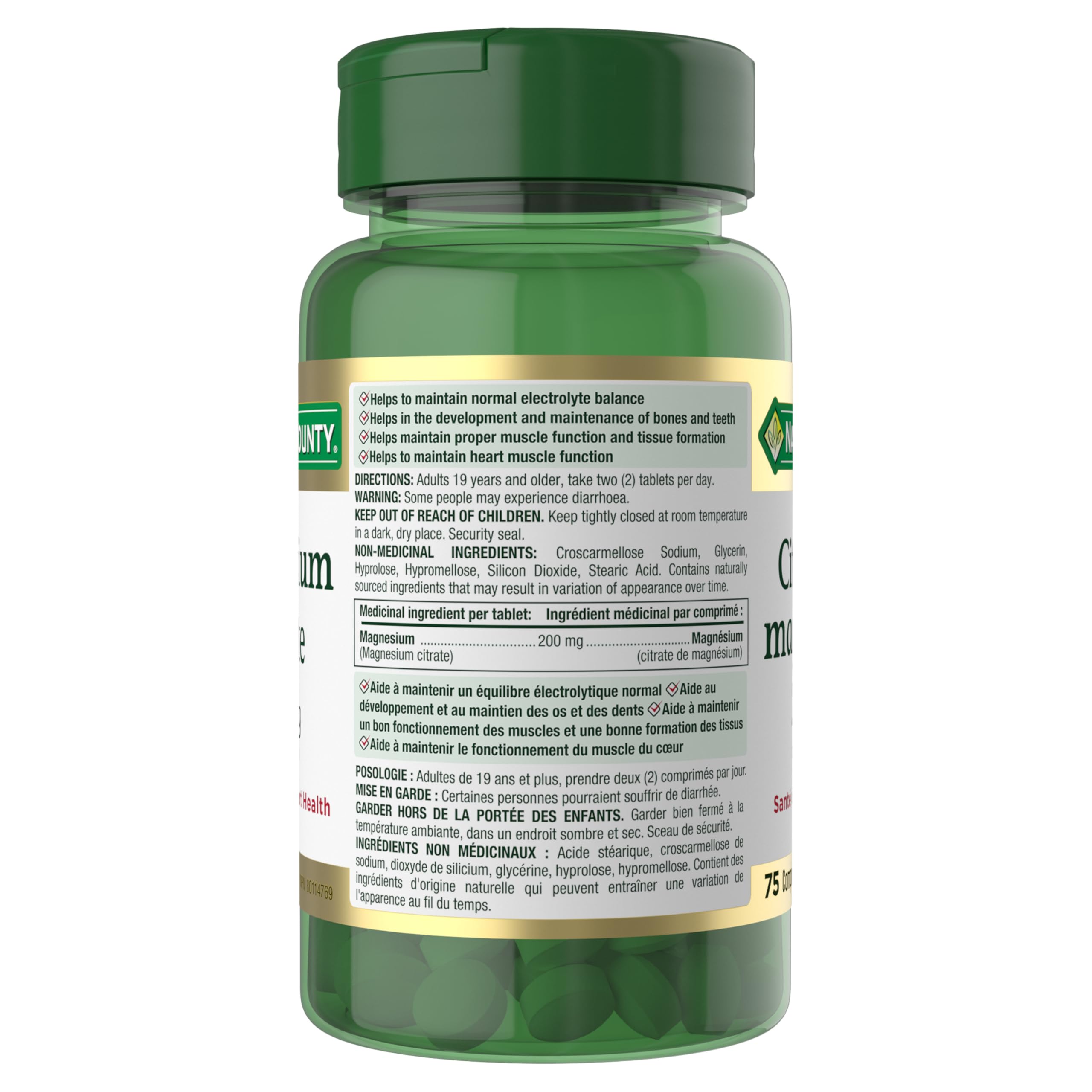 Nature's Bounty Magnesio Citrato 200 mg, rutina diaria, apoyo a huesos y dientes