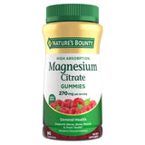 Nature's Bounty Magnesium Citrate Gummies en botella frambuesa para consumo diario cómodo.