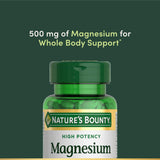 Nature's Bounty Magnesio, etiqueta nutricional visible, información clara para planificar ingestas.