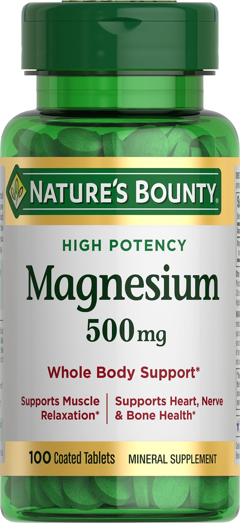 Nature's Bounty Magnesio: tableta recubierta en botella para apoyar huesos y músculos.