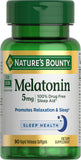 Nature's Bounty Melatonina en envase de 90 cápsulas para descanso tranquilo.