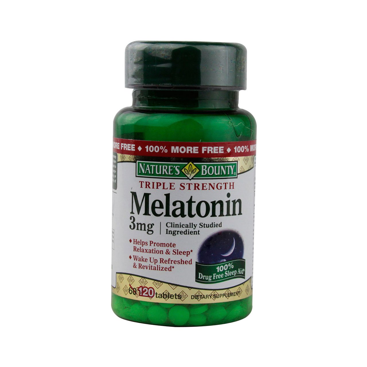 Nature's Bounty Melatonina 3 mg, tableta de disolución rápida para promover sueño tranquilo.