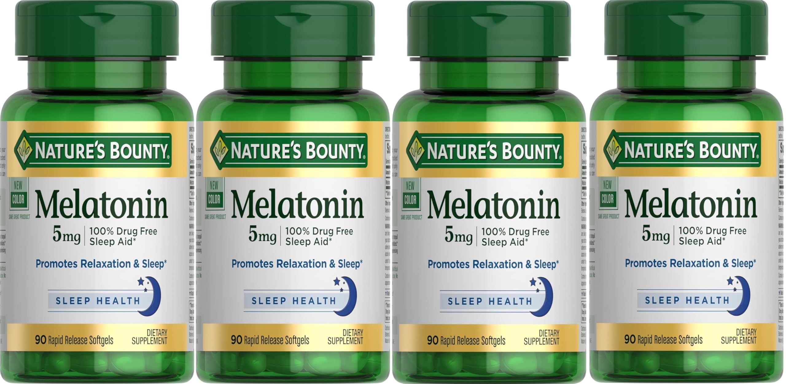 Nature's Bounty Melatonina 5 mg: etiqueta de la botella para elegir tu compra, apoyo a la relajación.
