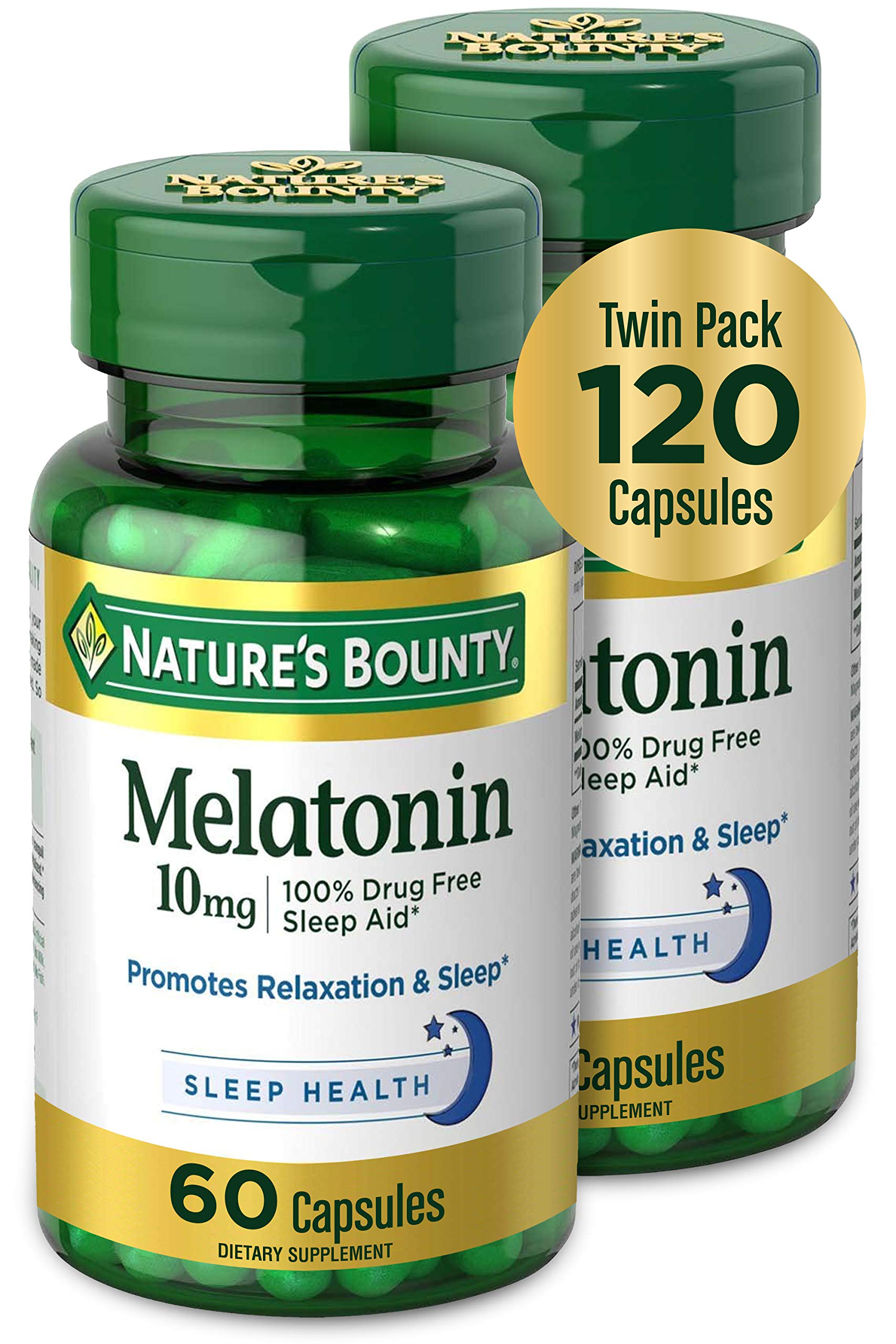 Nature's Bounty Melatonina: botella de cápsulas de 10 mg para apoyar relajación nocturna