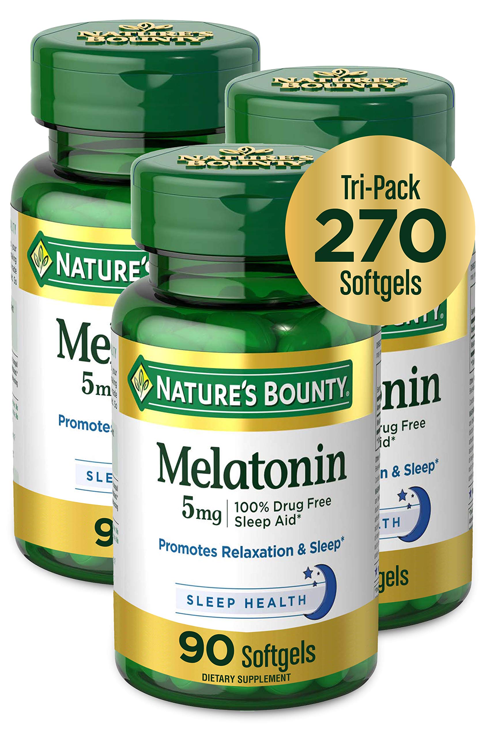 Nature's Bounty Melatonina: botella enfocada en relajación para dormir mejor