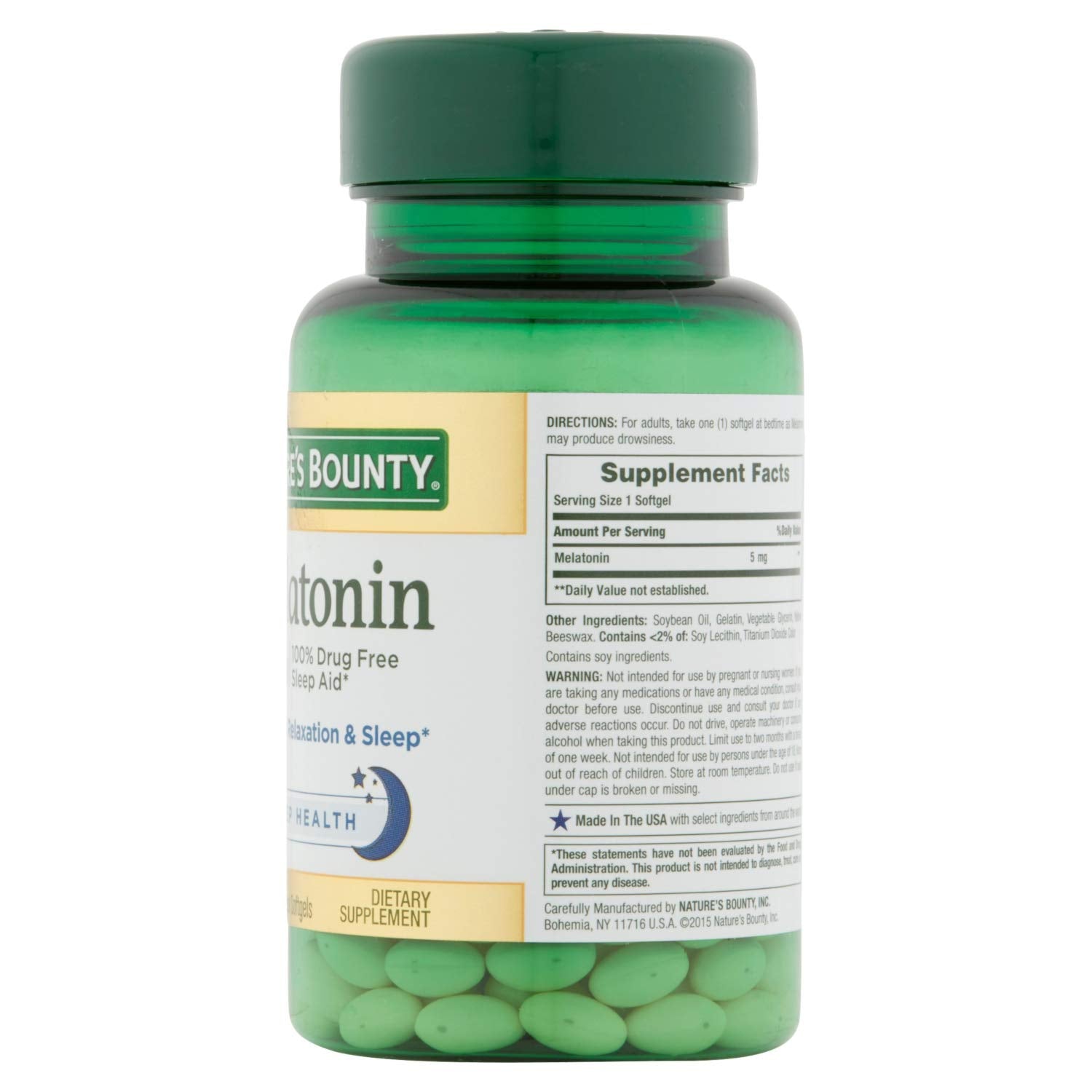 Nature's Bounty Melatonina dosis-5mg para dormir suavemente y descansar mejor