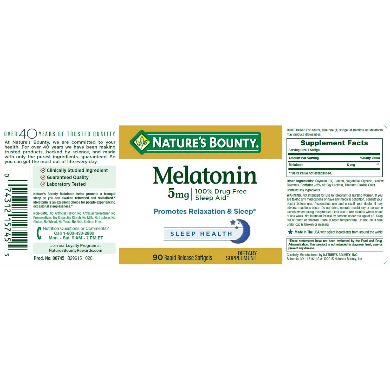 Nature's Bounty Melatonina etiqueta y diseño, opción vegetariana para dormir mejor