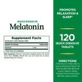 Nature's Bounty Melatonina, vista trasera de la etiqueta, dosis de 3 mg para descanso constante