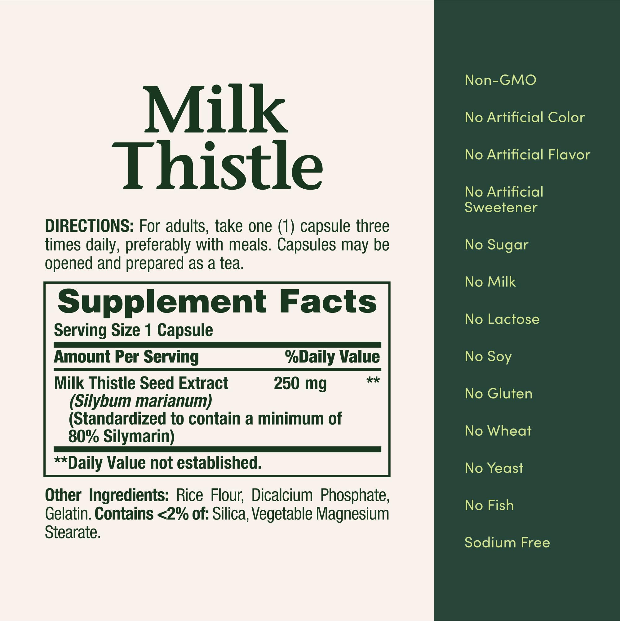 Natures Bounty Milk Thistle etiqueta y detalles de ingredientes