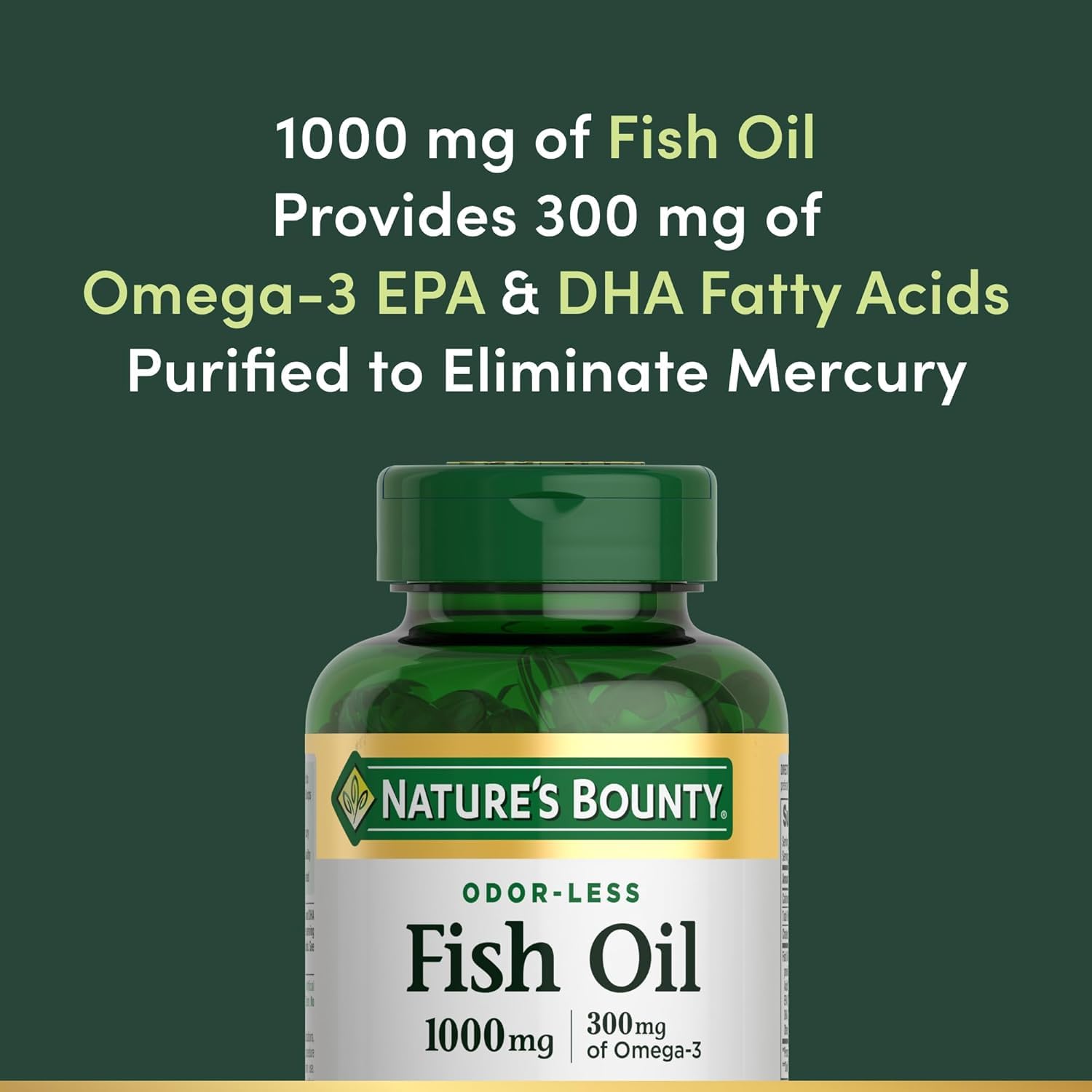 Nature's Bounty Omega-3 1000 mg, cápsulas odorless para minimizar sabor a pescado